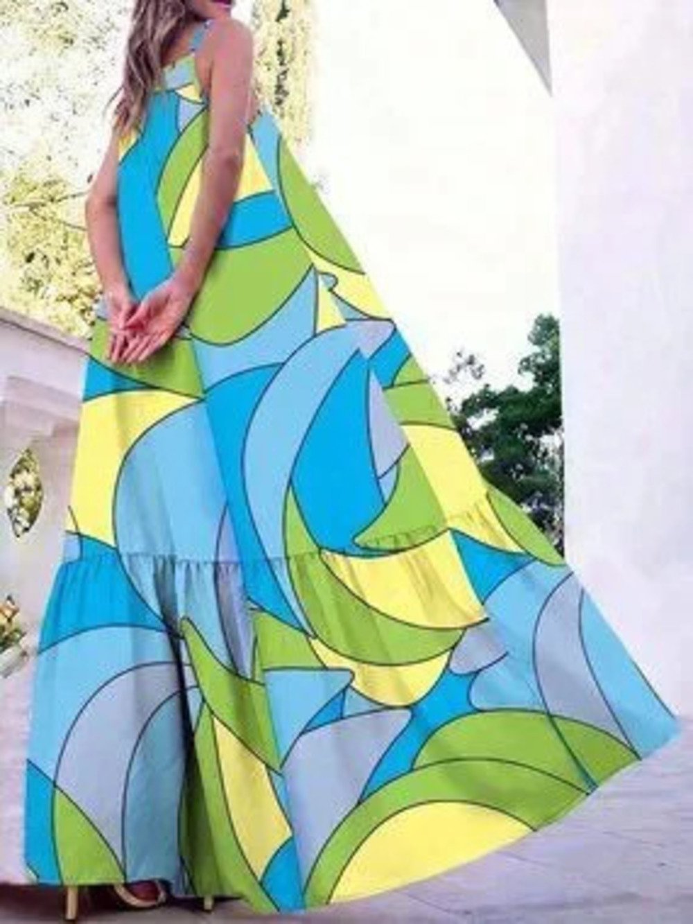 Green Boho Women's Sleeveless Printed Maxi Dress